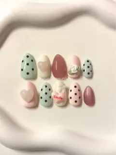 【現品】ネイルチップ ウィッシュコア ガーリーネイル バレエコア ドット