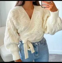 ZARA アイボリー ラップカーディガン♪F