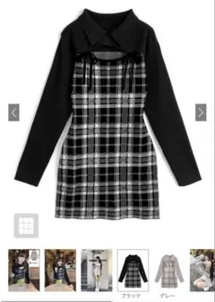 GRL チェック柄フロントオープンリボンニットミニワンピース[ru1373]