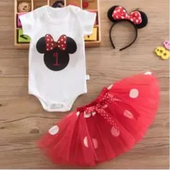 70-80cmミニーマウス1歳バースデー誕生日ドレスTシャツロンパース＆チュチュ