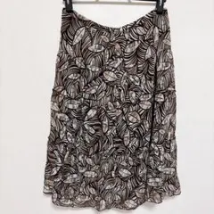 フレアスカート 【Free】ブラウン系 葉柄 膝丈 葉っぱ 茶色 かわいい