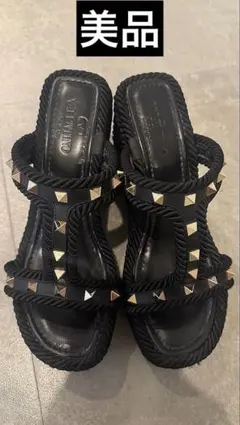 VALENTINO スタッズ付きブラックサンダル 36cm - メルカリ