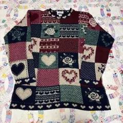 80s 90s パッチワーク　柄　ニット　セーター　US vintage 古着
