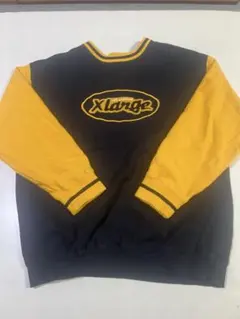 XLARGE スウェット L ブラック×イエロー ロゴ刺繍 クルーネック