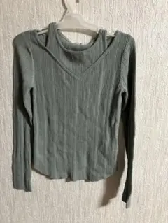 GU グリーン リブ編み　長袖カットソー