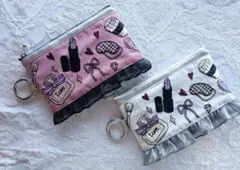 ピンク　インド刺繍リボン　ハンドメイド　フラットポーチのサムネイル