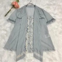 axesfemme⭐︎綺麗目Lストライプ・フリル・半袖・ブラウス・ガーリー