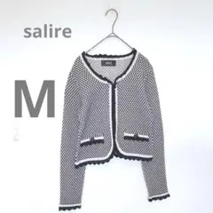 サリア　ジャケット　ニット　ホワイト　ブラック　M 入学式　フォーマル　お洒落
