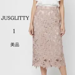 【美品】JUSGLITTY 配色レースタイトスカート ピンク 1 Sのサムネイル
