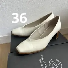 BEAUTY & YOUTH ホワイト スクエアトゥシューズ　36