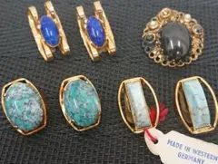 B 西ドイツ製 天然石推測 GERMANY イヤリング 4点セット ストーン