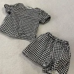 デビロック　黒白チェック 半袖シャツとショートパンツセットアップ　100cm