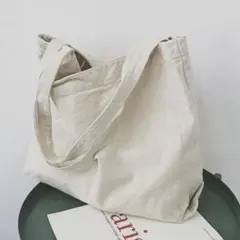 高品質 キャンパストートバッグ 大容量　A4収納 ユニセックス オフホワイト