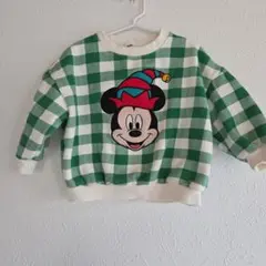 韓国子供服☆ミッキーマウス チェック柄 トレーナー S　クリスマス