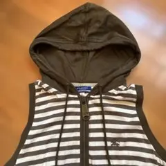 ストライプ柄フード付きショートオールインワン　ブルーレーベル　バーバリー