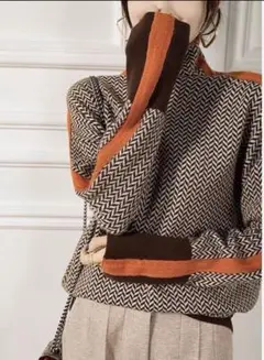 ★新品♡幾何学柄サイドライン配色ハイネックニット★