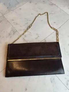 イタリア製　ヴィンテージ　エレガントなダークブラウンショルダーバッグ金ホック