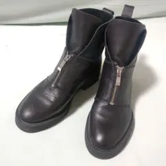 ZARA TRF ブラックレザーショートブーツ サイズ36フロントジップ