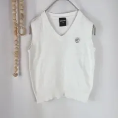 comme ca ism ニット ベスト Vネック 綿 白 110.1349