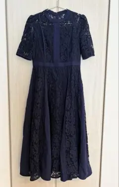 希少サイズ34 CELFORD セルフォード レース切替ワンピース ネイビー
