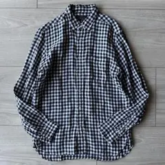 BEAMS + ビームプラス ボタンダウンシャツ リネン ギンガムチェック M