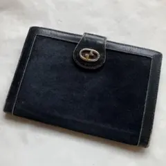 GUCCI オールドグッチ 二つ折り財布 がま口 ブラック スエード レザー