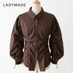 LADYMADE シャーリング ドロスト リボン袖 シャツ ブラウン Fのサムネイル