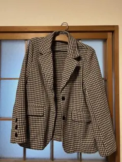 千鳥格子 ブレザー ブラック×ベージュ 秋冬