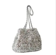 スパンコール バック 巾着人気 ミニ ショルダーバッグ シルバー
