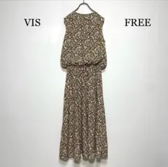 VISビス【Free】花柄ロングワンピース ウエストタック 紐付き