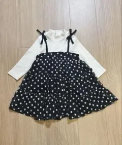 プティマイン　ワンピース花柄長袖重ね着風　80