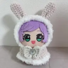 ぬい服　フード付きポンチョ　うさぎ　うさ耳　ライトピンク　薄ピンク　ちびぐるみ