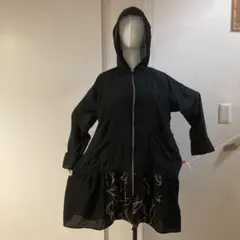 着物リメイク　絽黒紋付　絽小紋フード付きジャケット