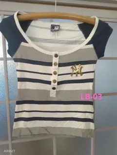 Y2K★ LB-03 スパンコール ロゴ ボーダー Tシャツ ヘンリー NYのサムネイル