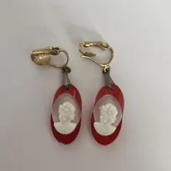 ビンテージ　カメオ　イヤリング　レッド