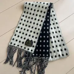 英国製 Glen Prince 白黒 ドット柄 ラムウール100% マフラー