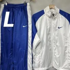 NIKE ナイロンジャケットブルゾン白×青　刺繍ロゴ90s セットアップ　L