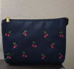 アフタヌーンティー チェリー刺繍 ネイビー ポーチ