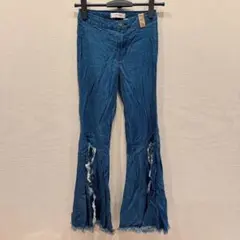 美品✨️【S~M】フレアデニムパンツ ブーツカット ダメージ ヴィンテージ 無地