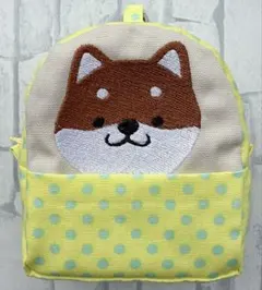ハンドメイド　刺繍　ひょっこり　柴犬　ミニリュック型ポーチ　うちの子