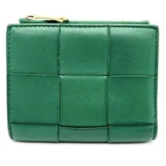 【美品】ボッテガヴェネタ カセット イントレチャート 二つ折り財布 IC搭載 緑