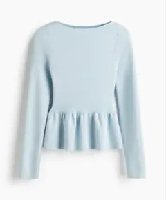 H&M ぺプラムトップス　春ニット　スカイブルー