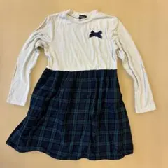 リボン付き長袖チェックワンピース