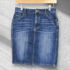 【美シルエット】デニムタイトスカート 膝丈 ストレッチ 色落ち Y2K【Z23】