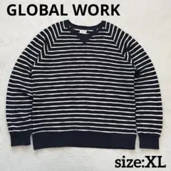 GLOBAL WORK ネイビーとホワイト 立体 ボーダー XL 長袖カットソーのサムネイル