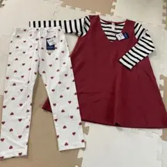 110サイズ　西松屋　２点セット女の子　長袖ワンピースとハート柄長ズボン