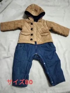 1回使用！【BREEZE】デニムパンツ　カバーオール　キルティング　サイズ80
