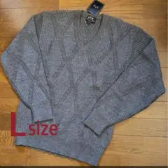 メンズ：総柄Vネックセーター/Lサイズ