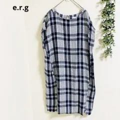 イーアールジー ワンピース チュニック M 紺 麻 上品 着回し 大人可愛いのサムネイル