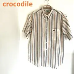 Crocodile ストライプ 半袖シャツ ボタンダウン 日本製 M